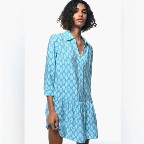 Zara The Carly Printed Mini Dress NWT L Blue Block Print - Picture 5 of 10